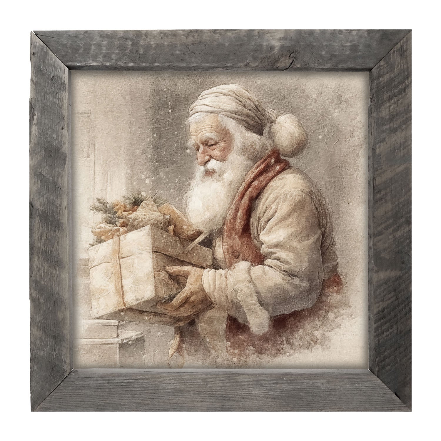 Old world Santa carrying gift - Framed art