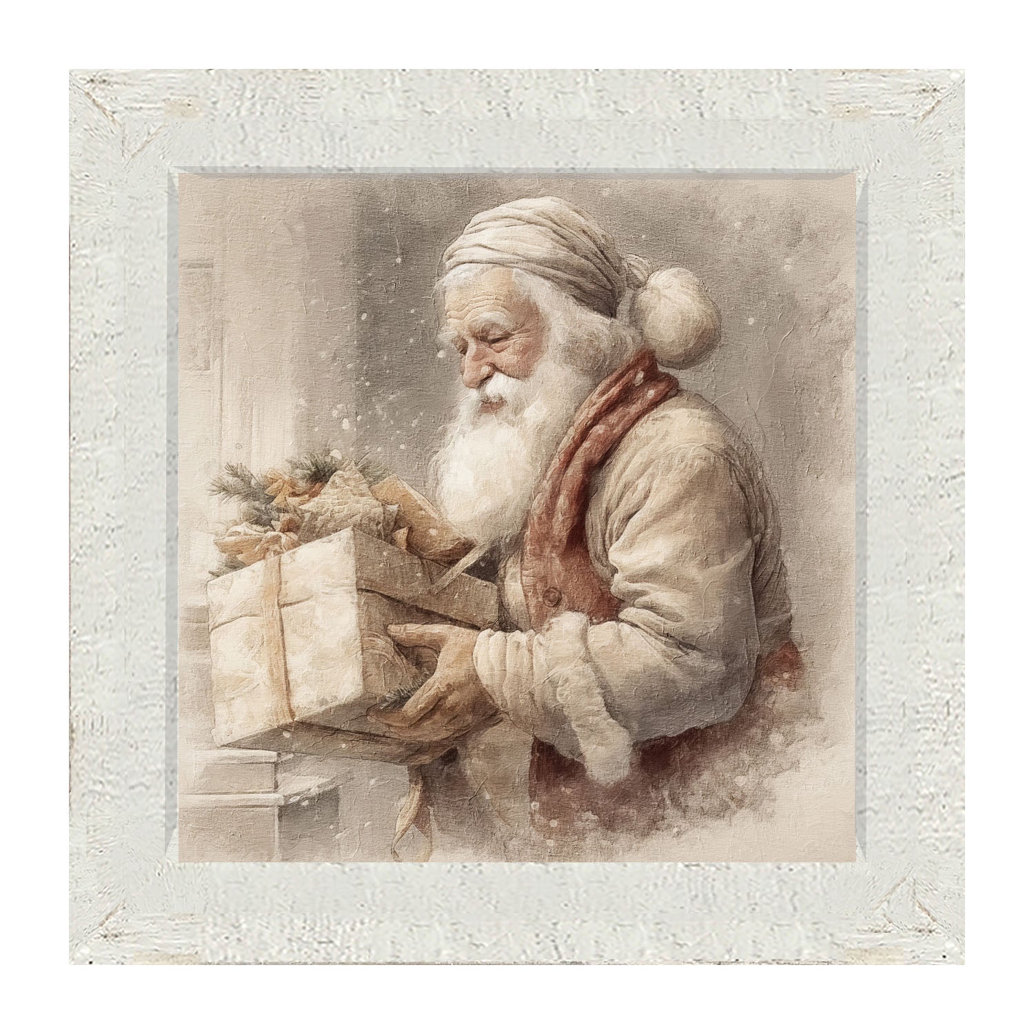Old world Santa carrying gift - Framed art