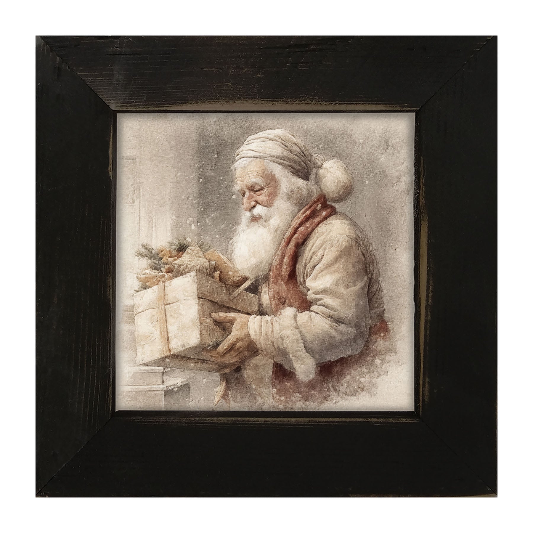 Old world Santa carrying gift - Framed art