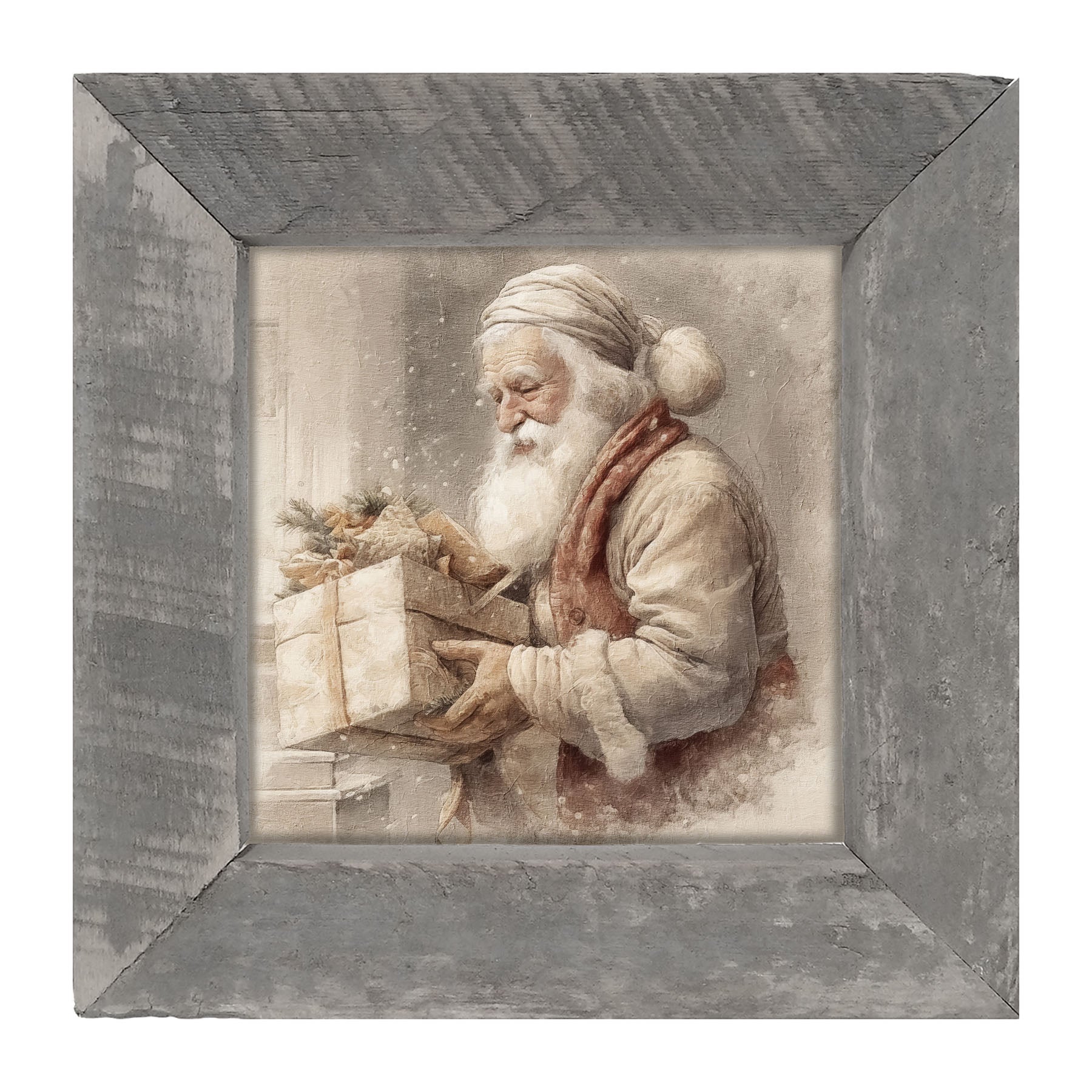 Old world Santa carrying gift - Framed art