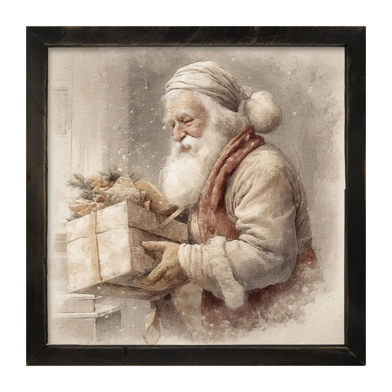 Old world Santa carrying gift - Framed art