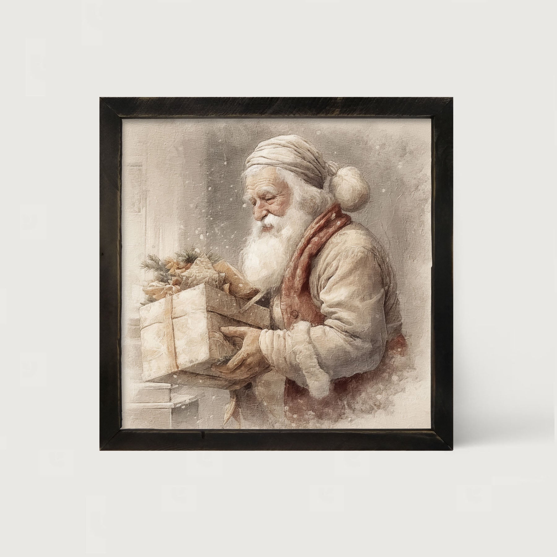 Old world Santa carrying gift - Framed art