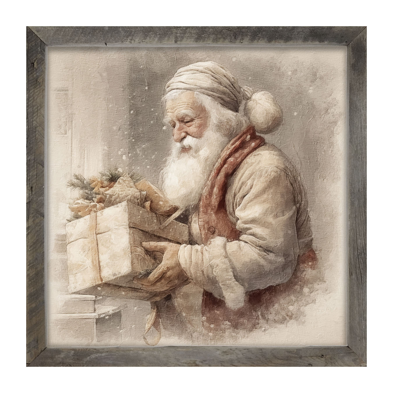 Old world Santa carrying gift - Framed art