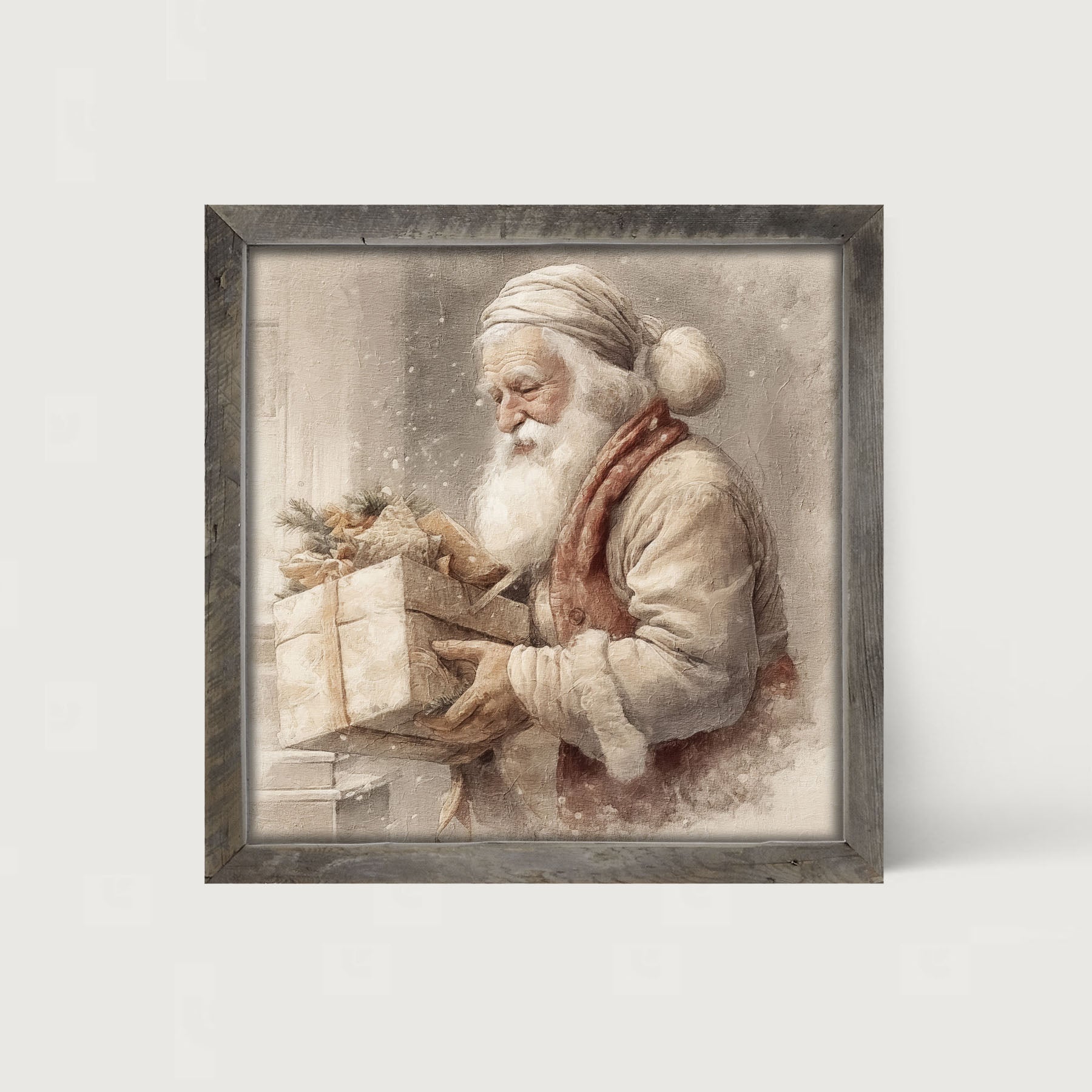 Old world Santa carrying gift - Framed art