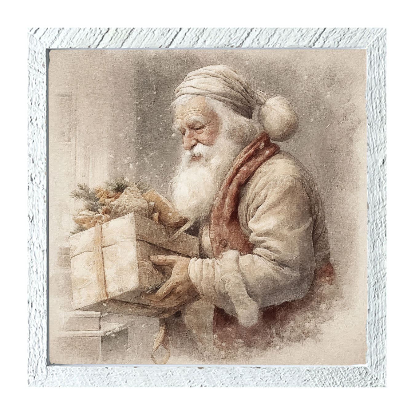 Old world Santa carrying gift - Framed art
