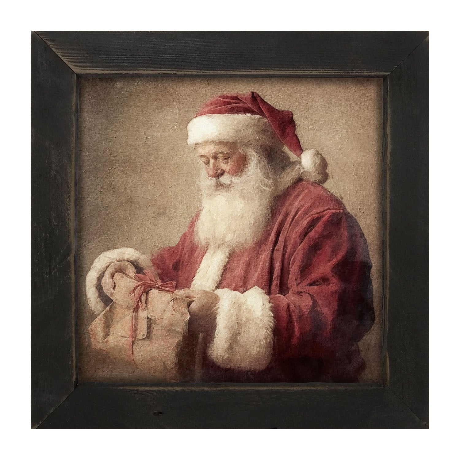 Old world Santa smiling with gift - Framed art