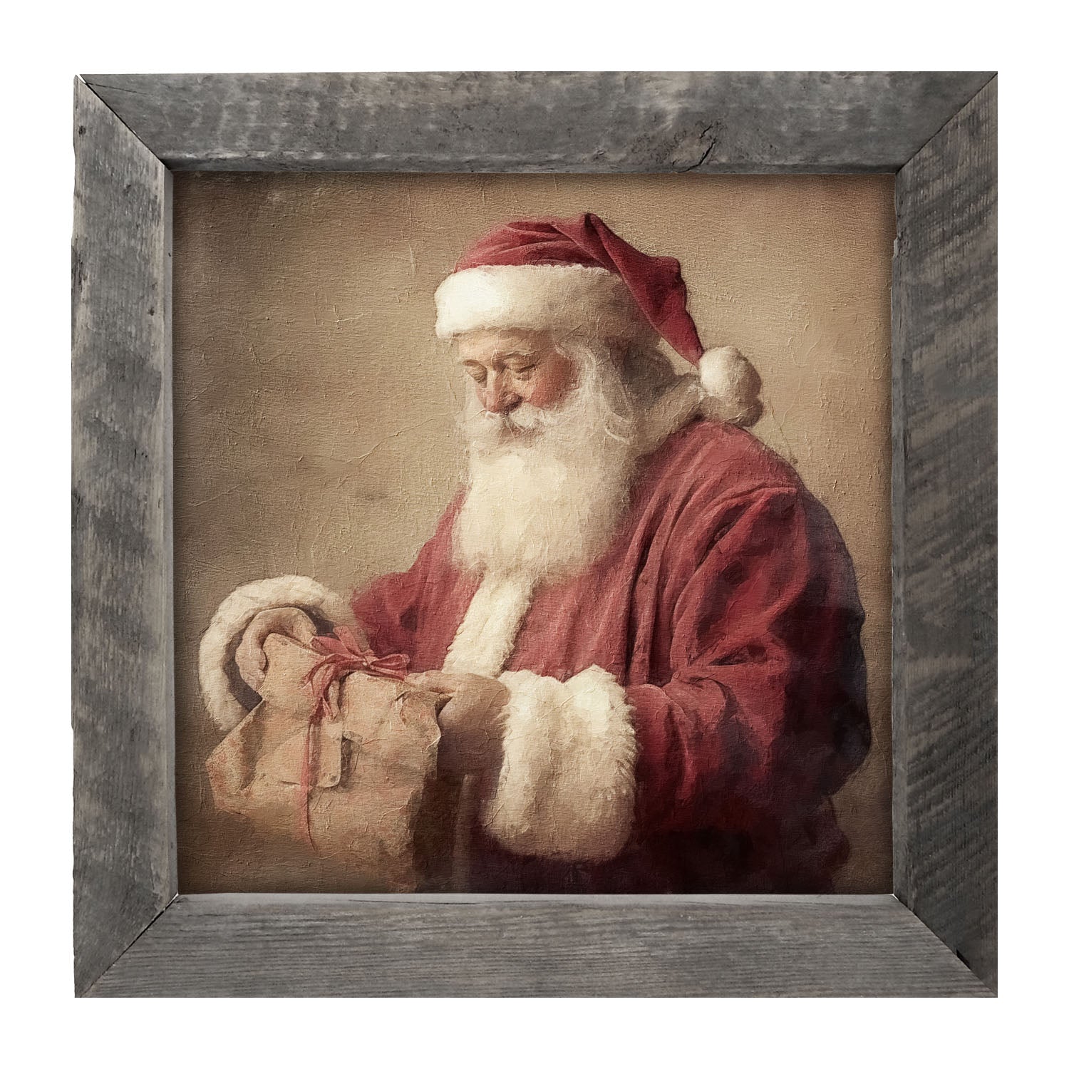 Old world Santa smiling with gift - Framed art