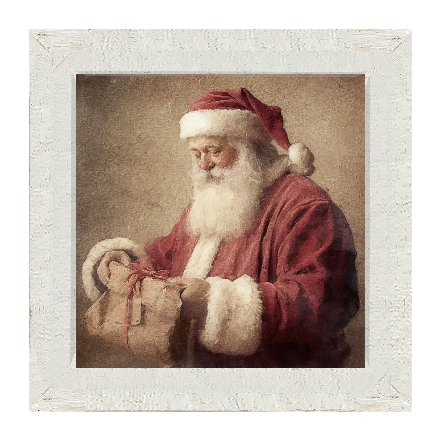 Old world Santa smiling with gift - Framed art