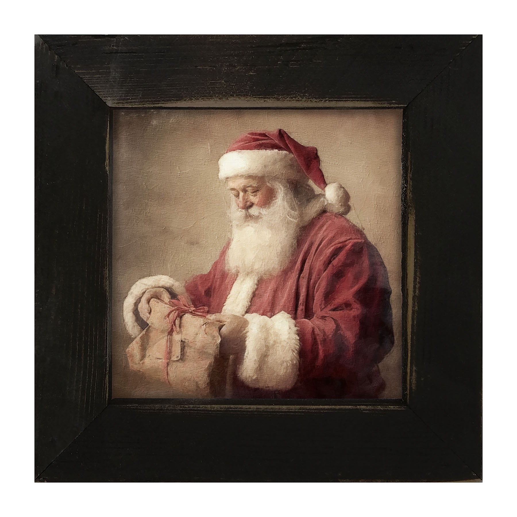 Old world Santa smiling with gift - Framed art