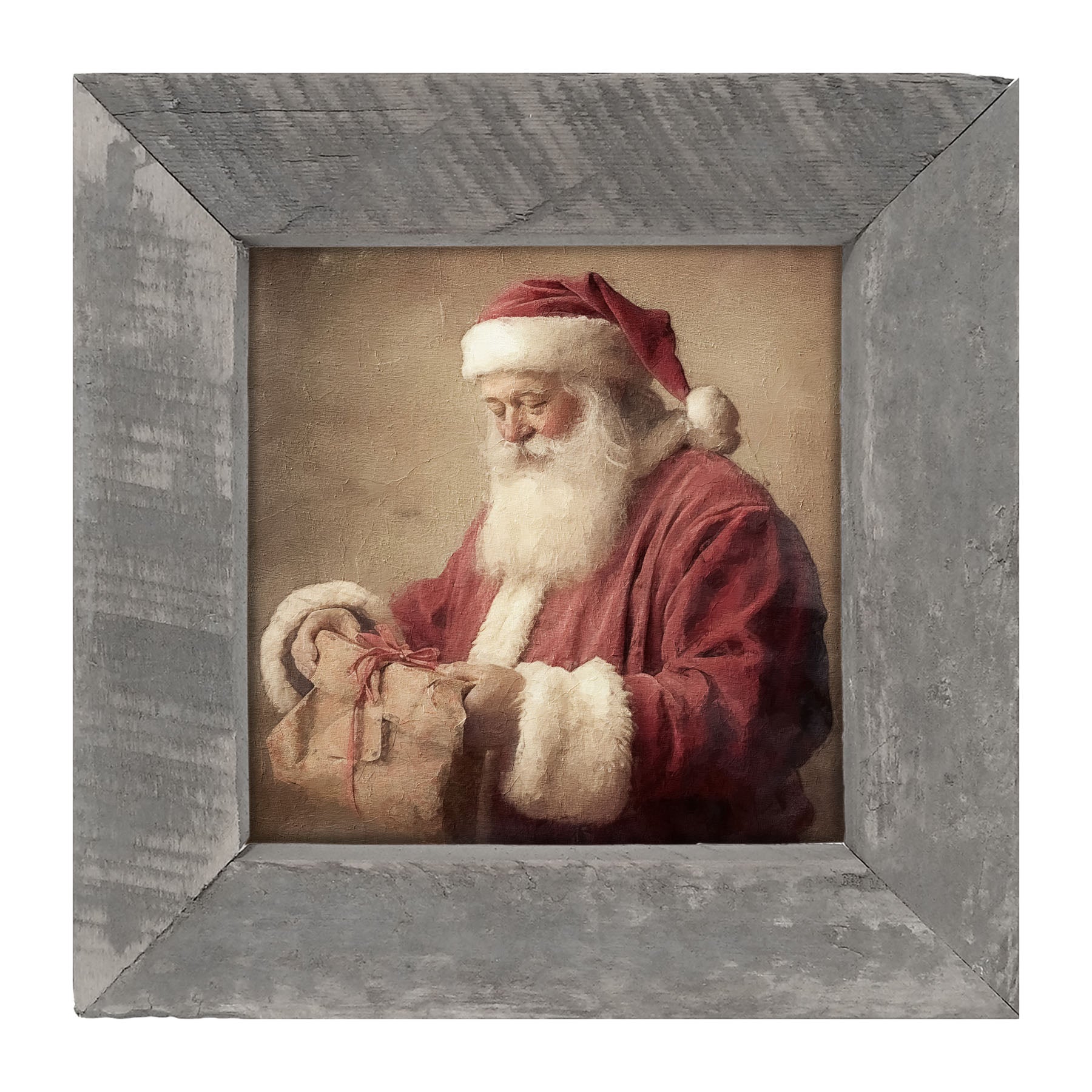 Old world Santa smiling with gift - Framed art