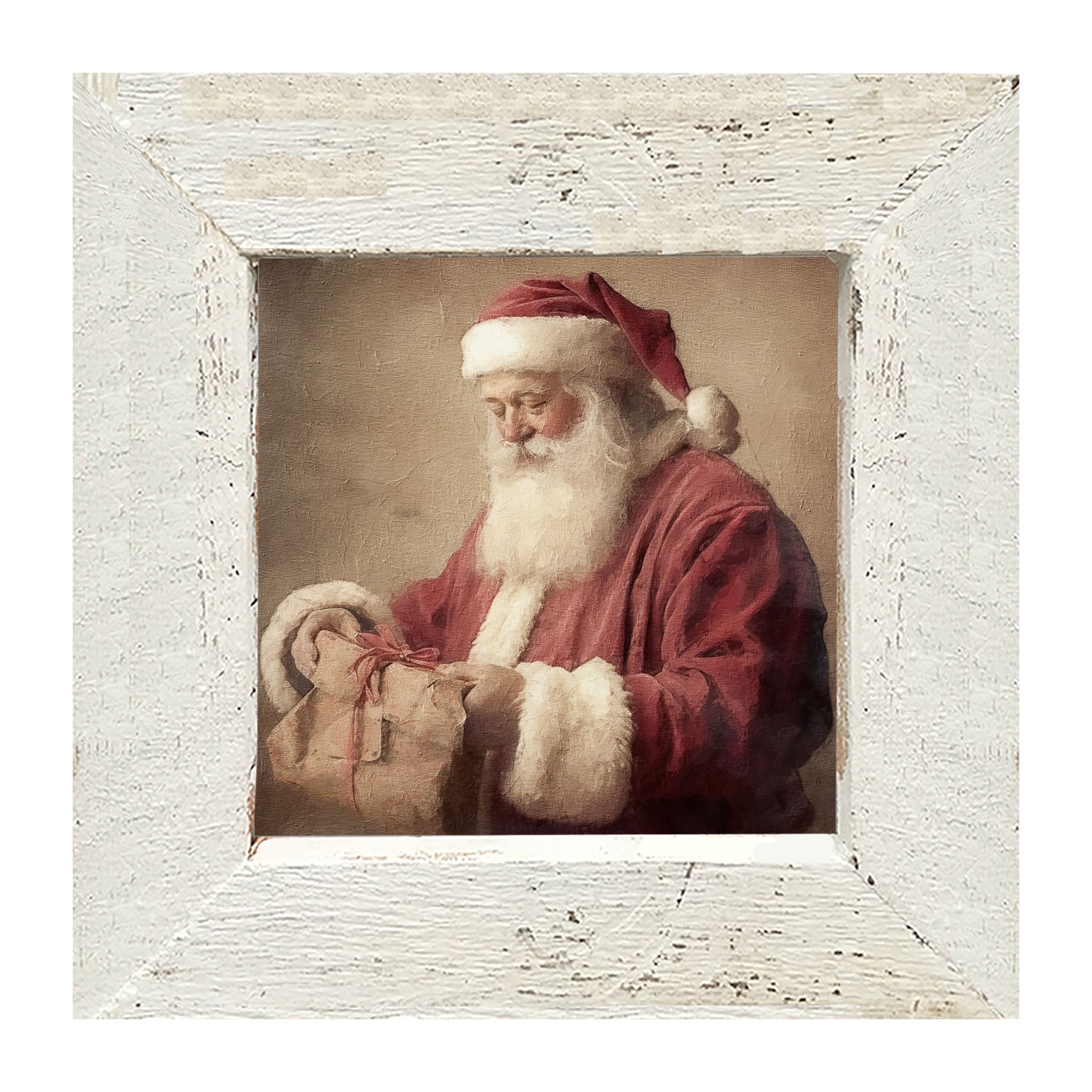 Old world Santa smiling with gift - Framed art