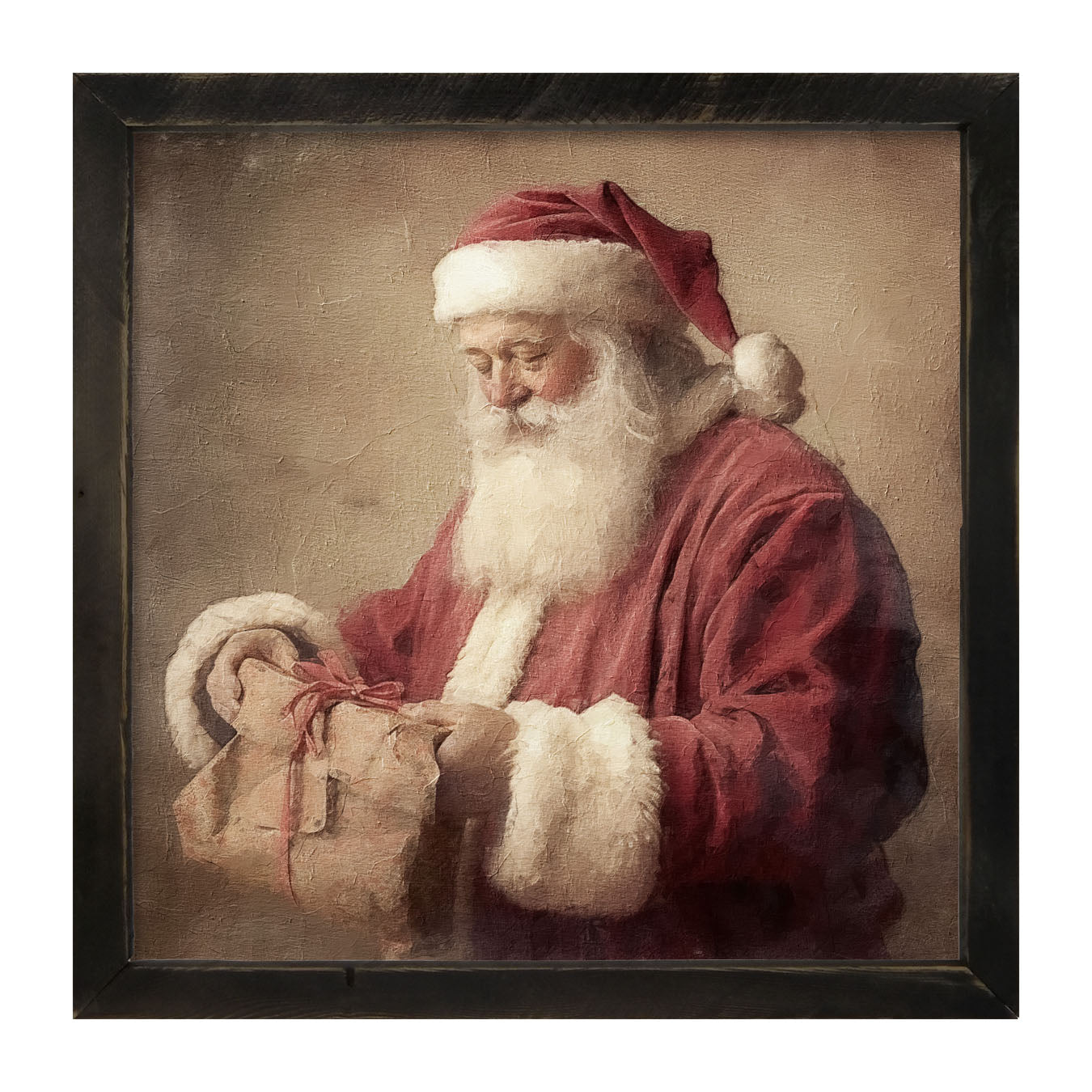 Old world Santa smiling with gift - Framed art