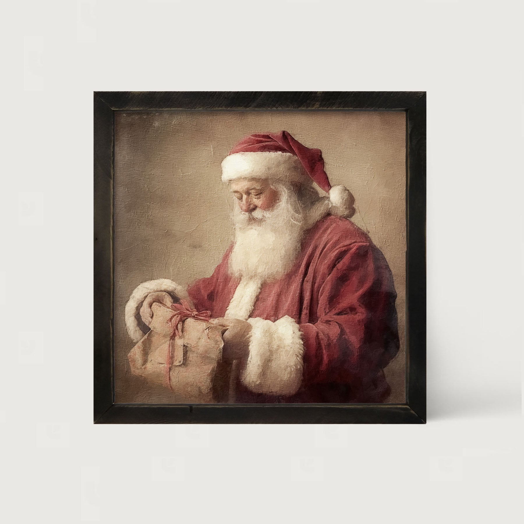 Old world Santa smiling with gift - Framed art