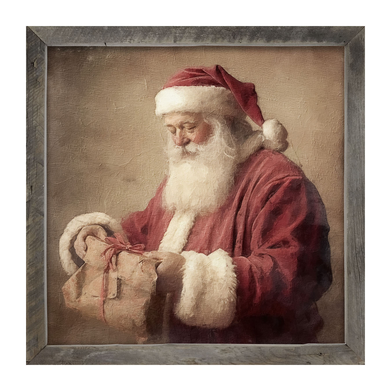 Old world Santa smiling with gift - Framed art