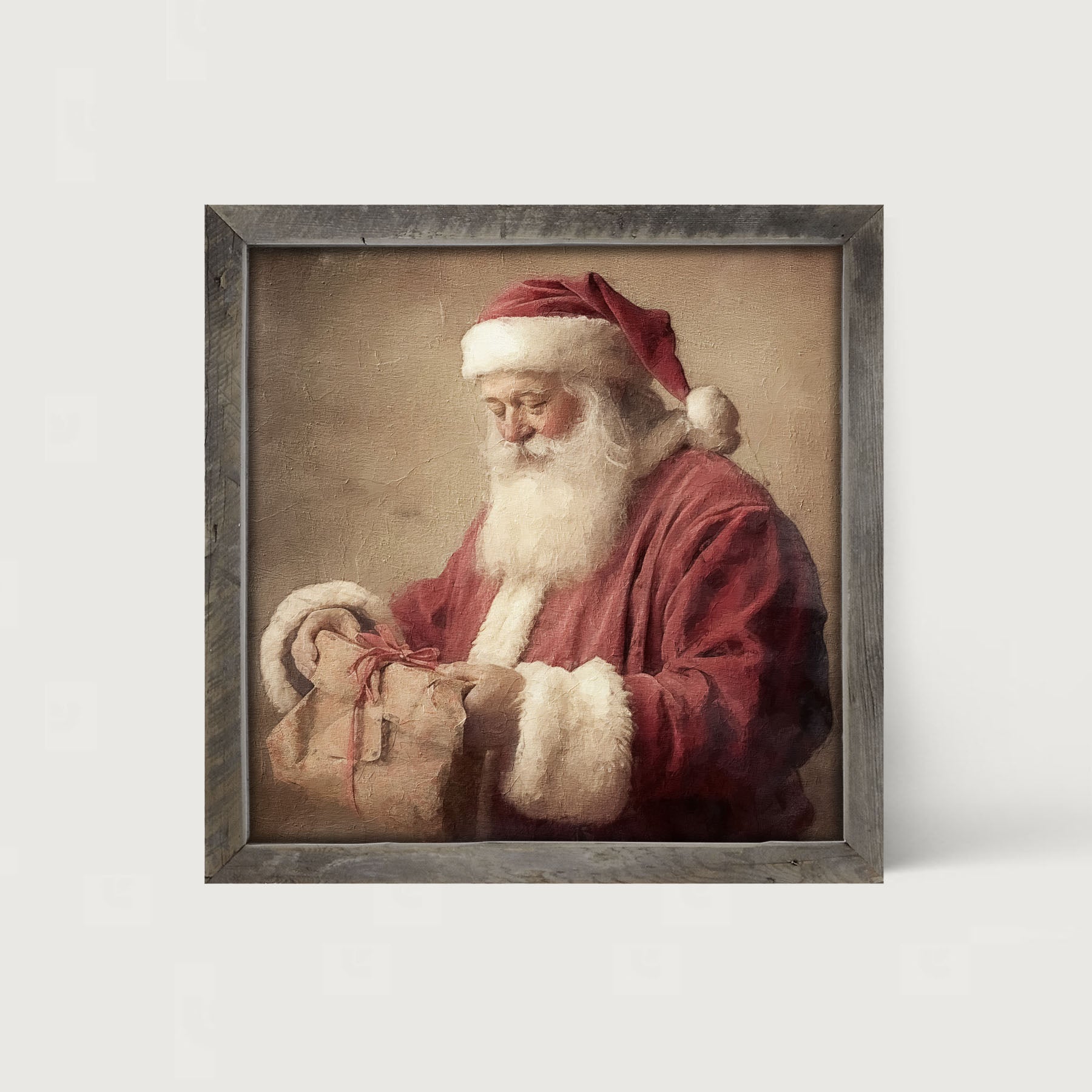 Old world Santa smiling with gift - Framed art