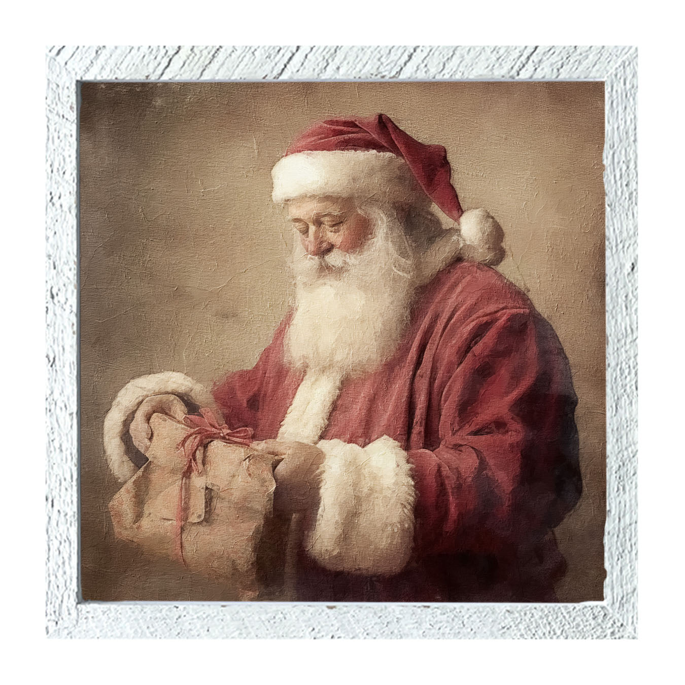 Old world Santa smiling with gift - Framed art