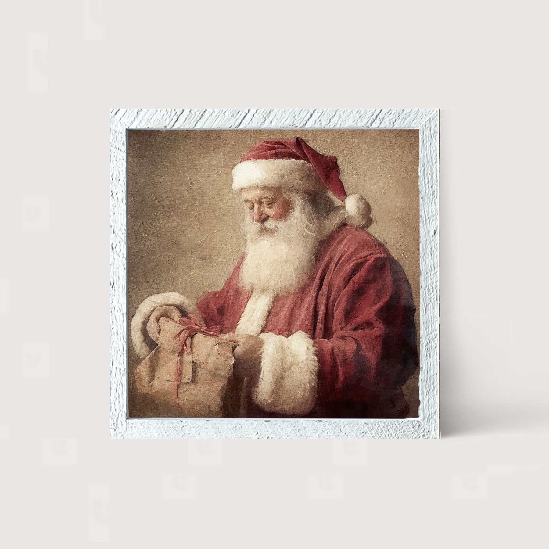 Old world Santa smiling with gift - Framed art