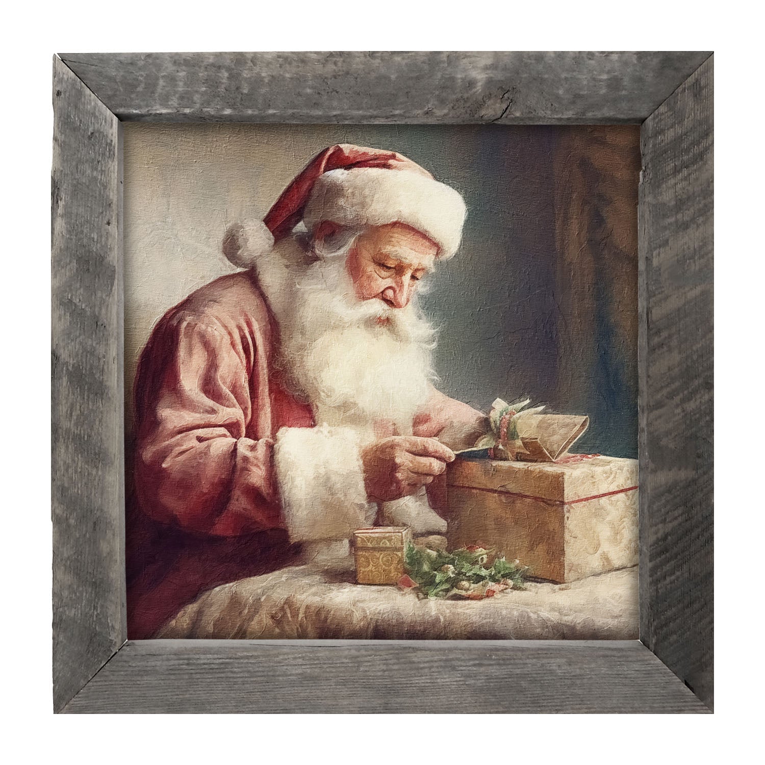 Old world Santa with gift - Framed art
