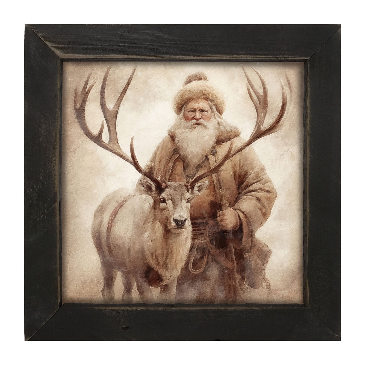 Santa posing with reindeer