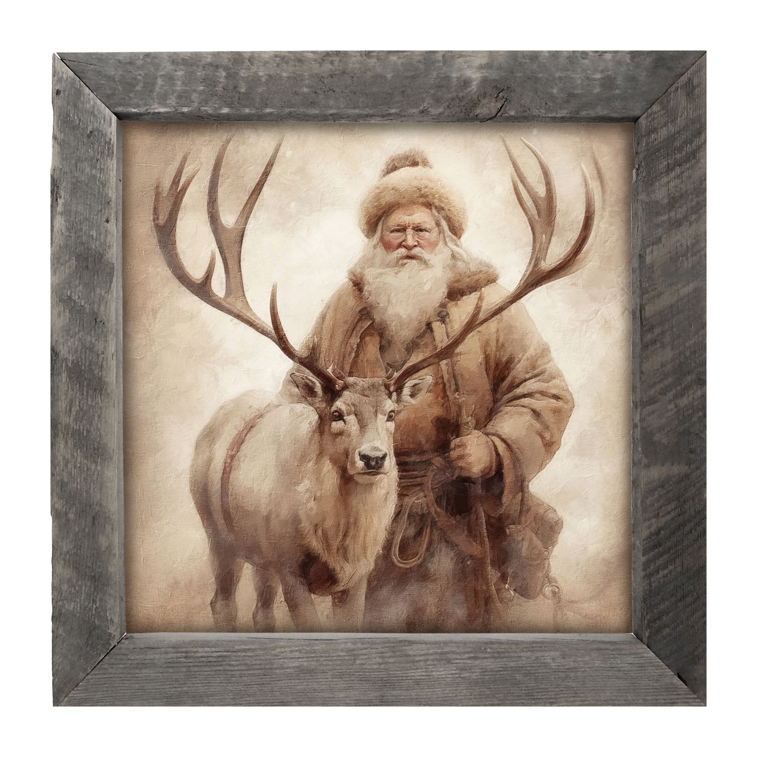 Santa posing with reindeer
