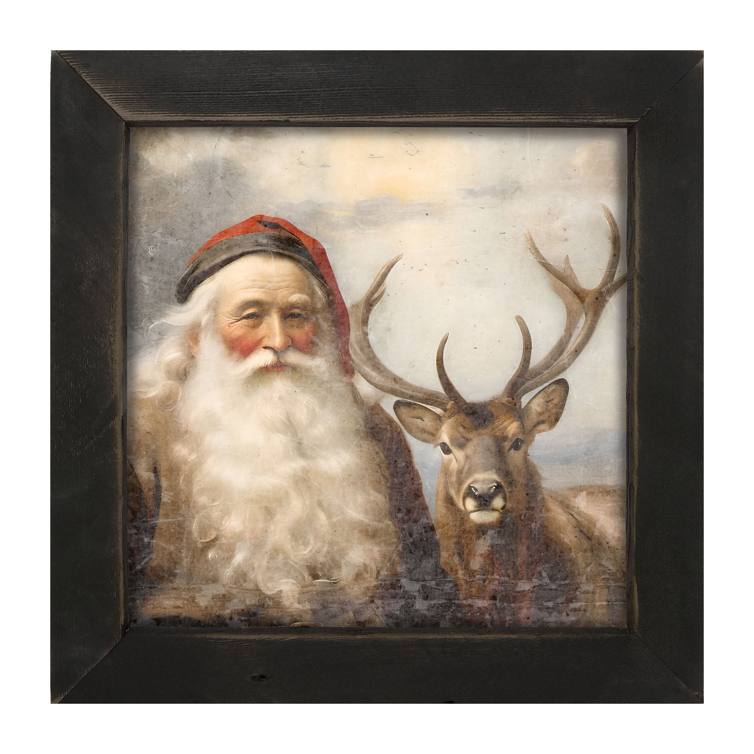 Reindeer with Santa 2 - Framed art