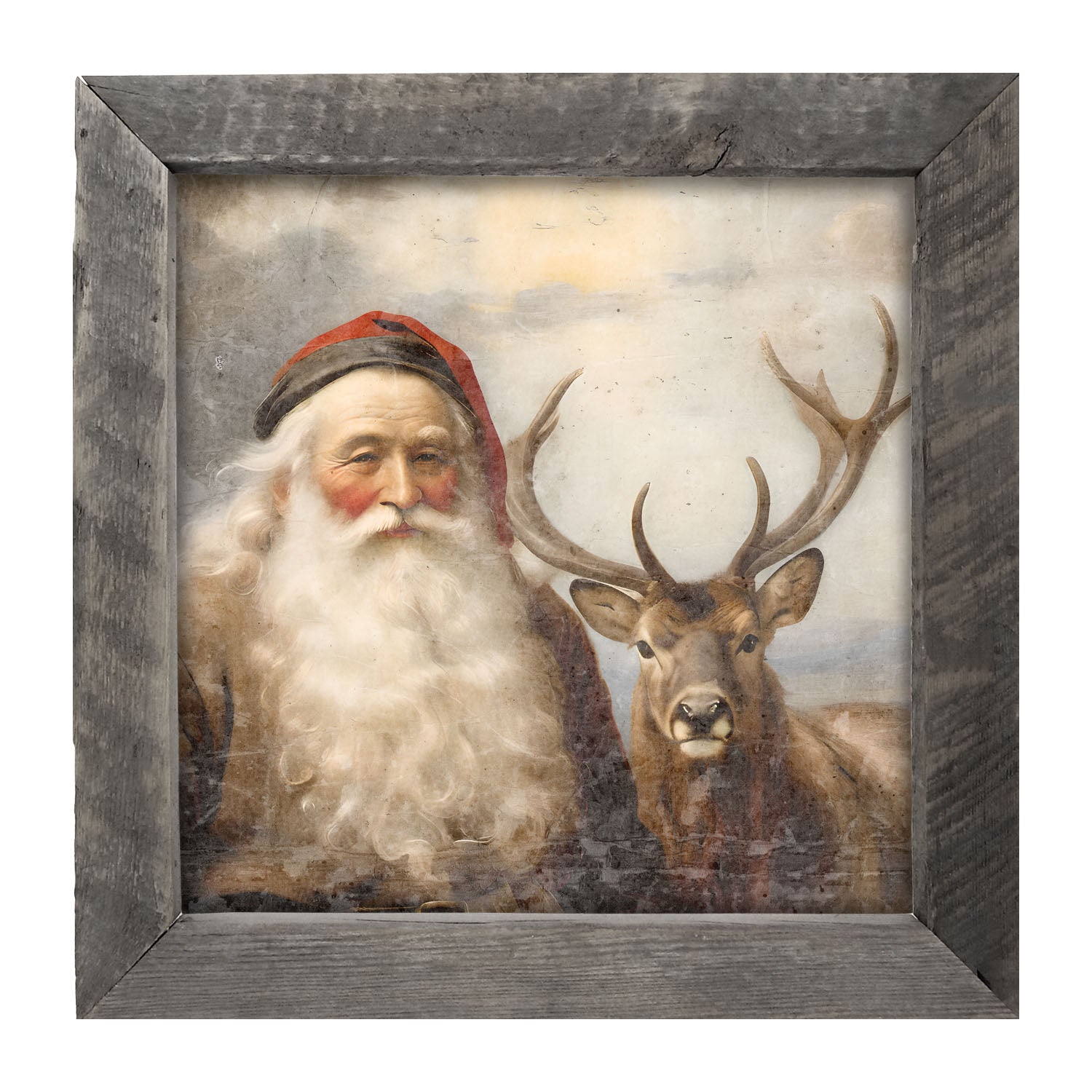 Reindeer with Santa 2 - Framed art