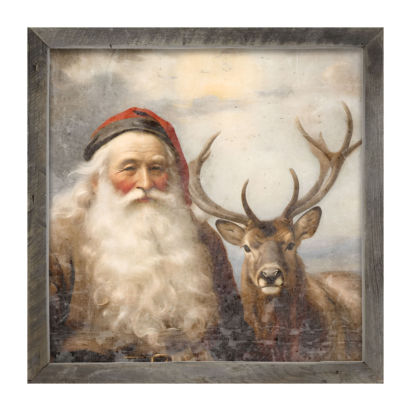 Reindeer with Santa 2 - Framed art