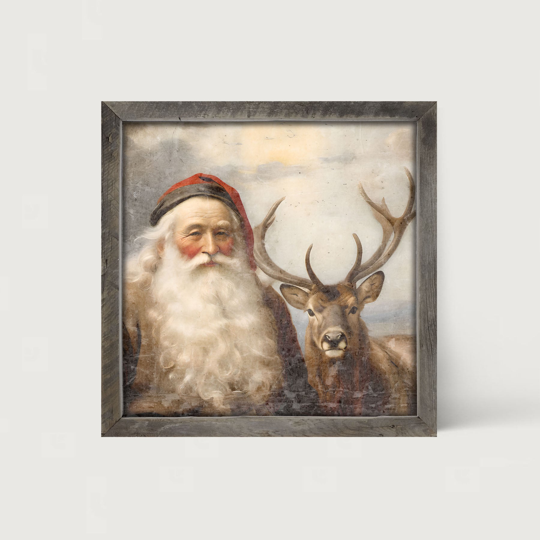 Reindeer with Santa 2 - Framed art