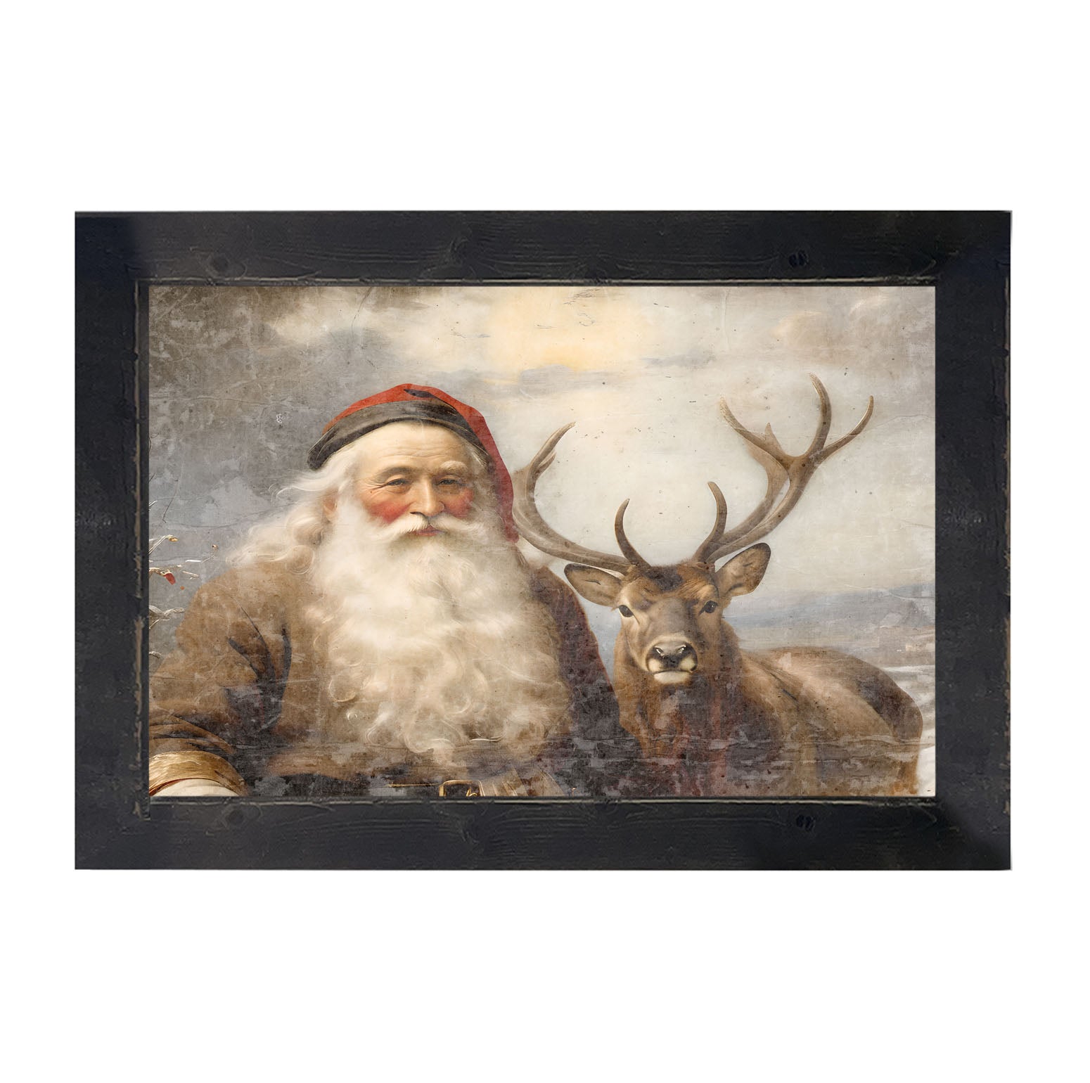 Reindeer with Santa 2 - Framed art