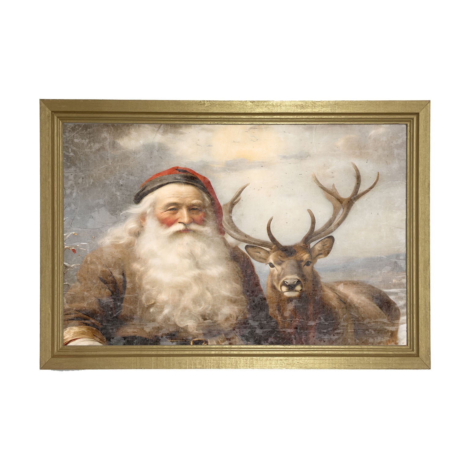 Reindeer with Santa 2 - Framed art