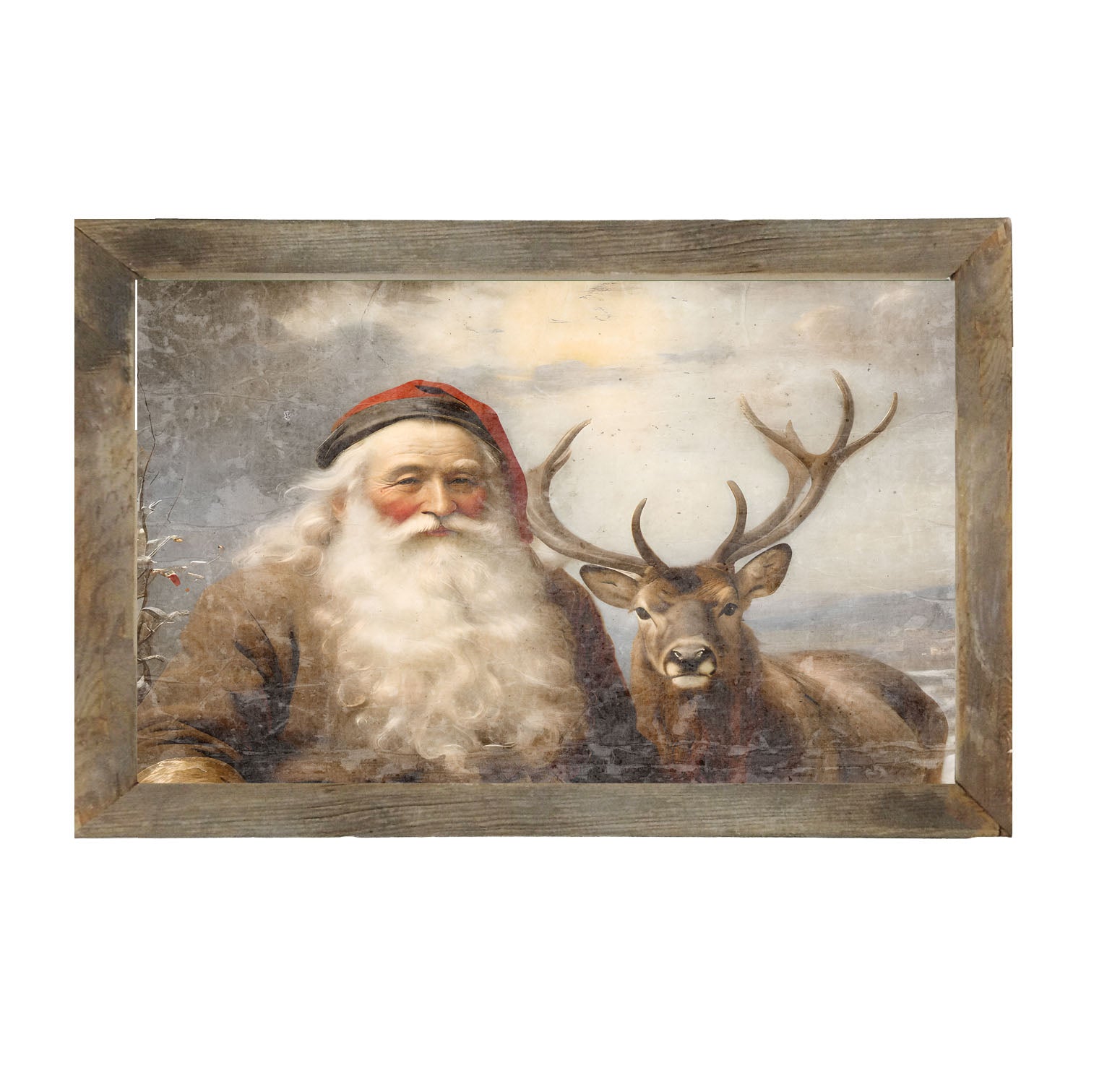 Reindeer with Santa 2 - Framed art