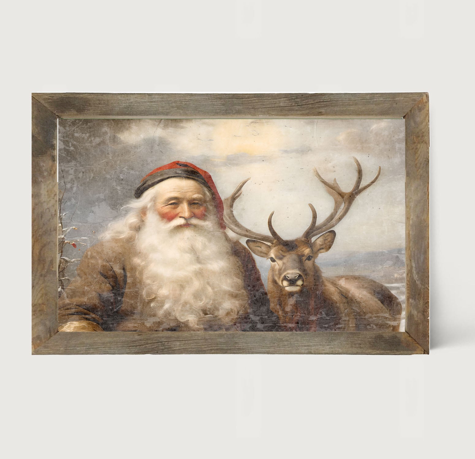 Reindeer with Santa 2 - Framed art