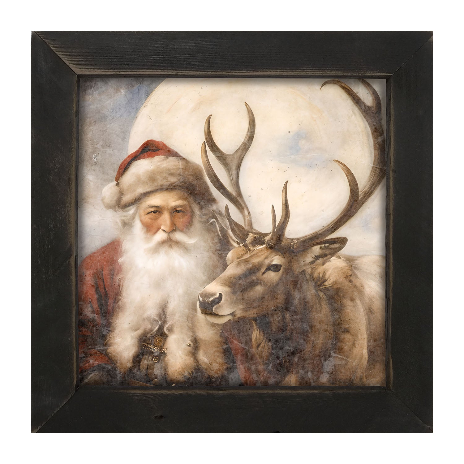 Reindeer with Santa 4 - Framed art