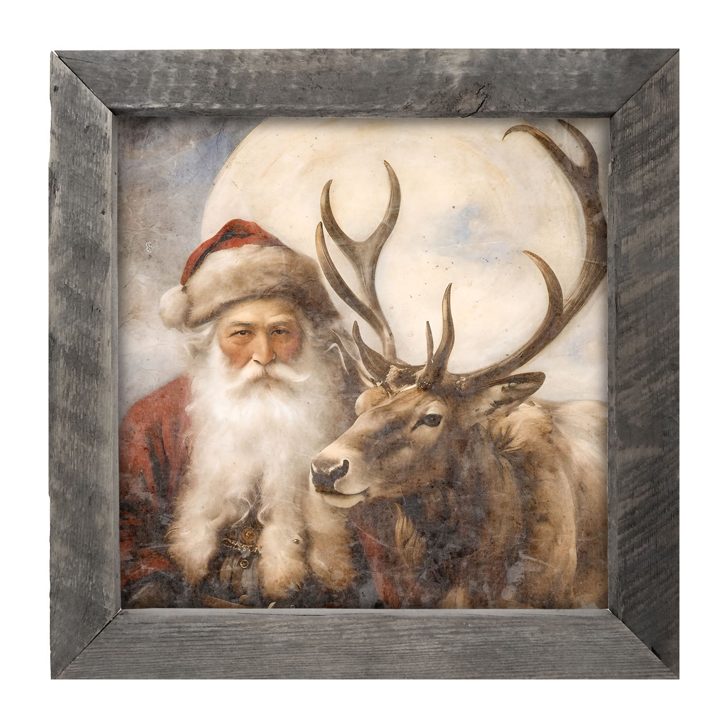 Reindeer with Santa 4 - Framed art