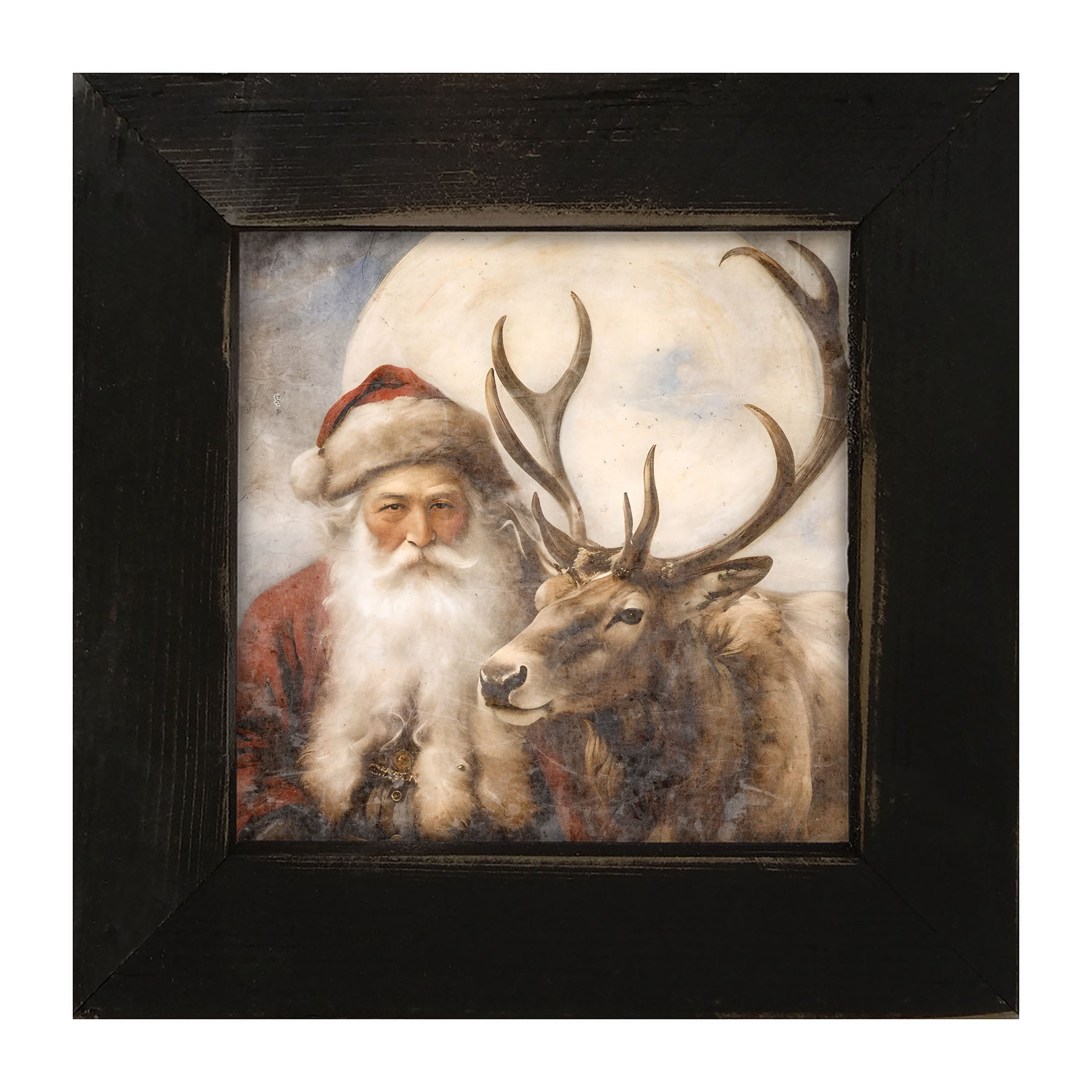 Reindeer with Santa 4 - Framed art