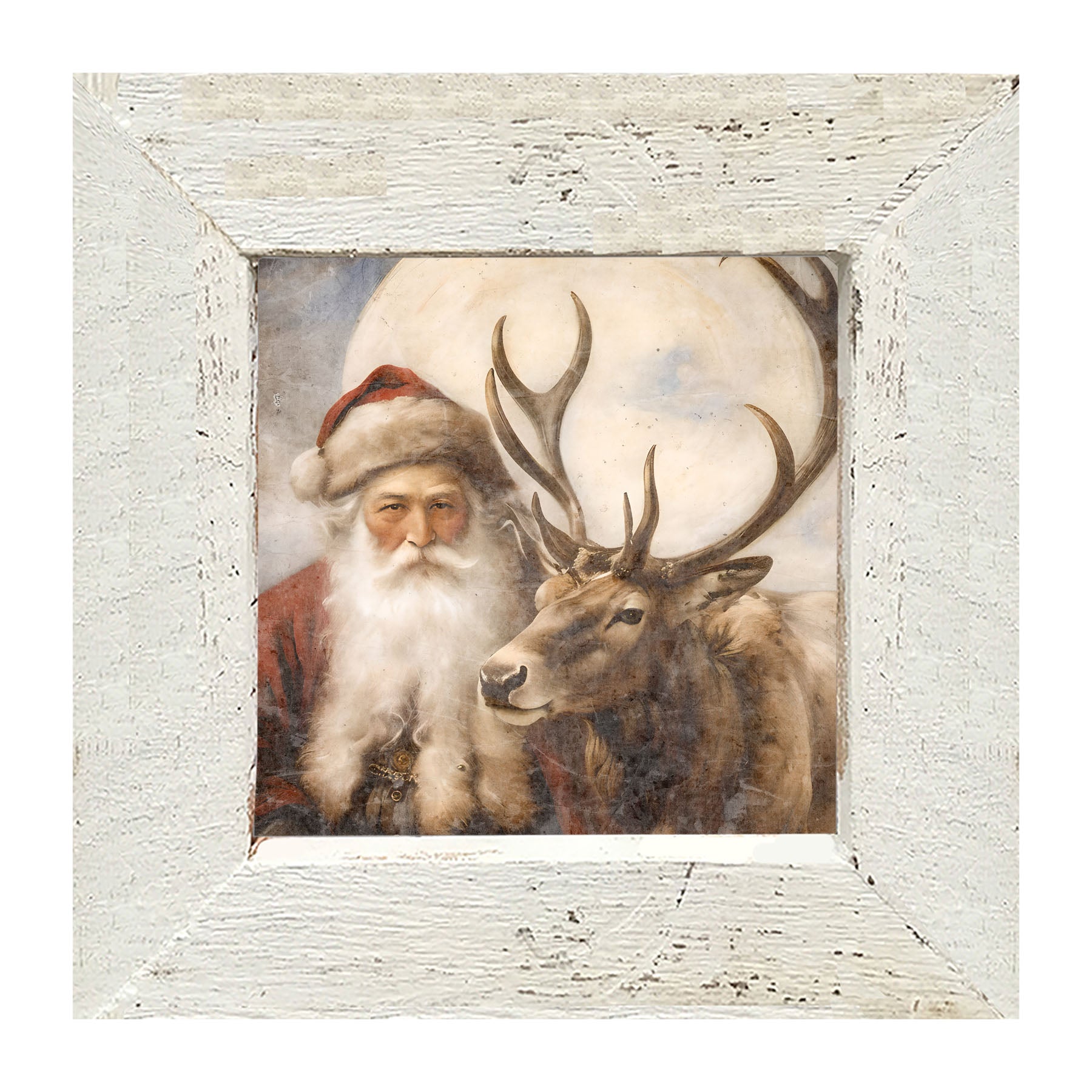 Reindeer with Santa 4 - Framed art