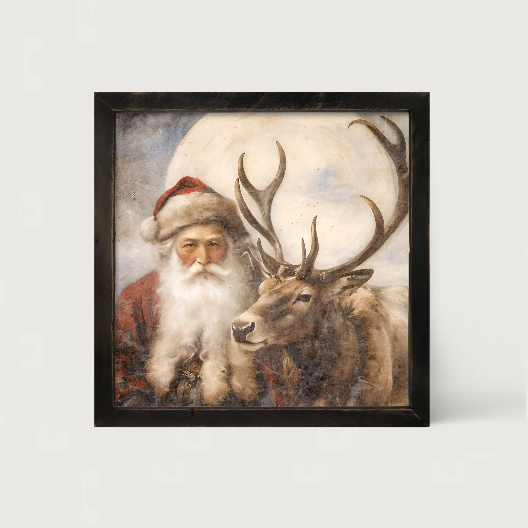 Reindeer with Santa 4 - Framed art