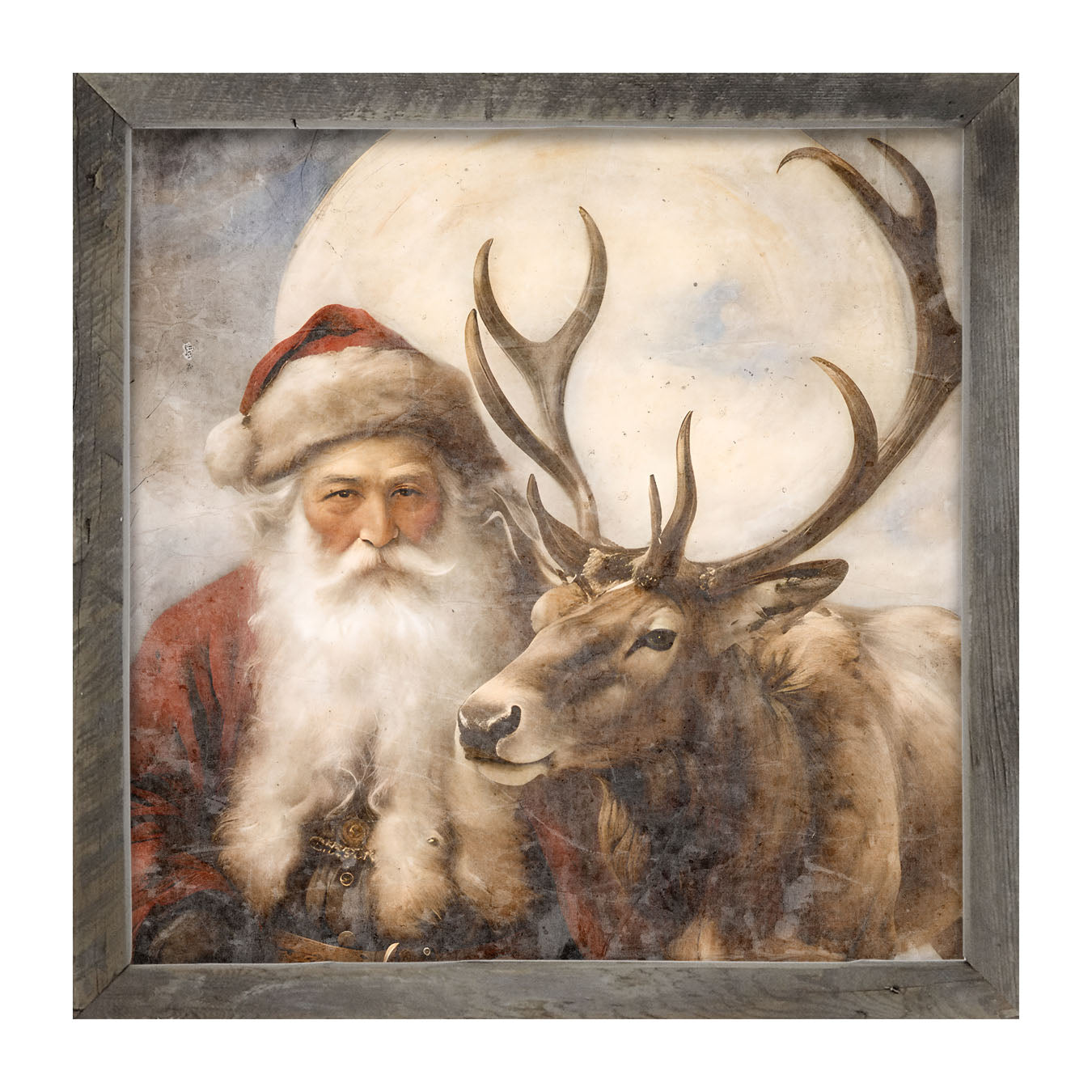 Reindeer with Santa 4 - Framed art