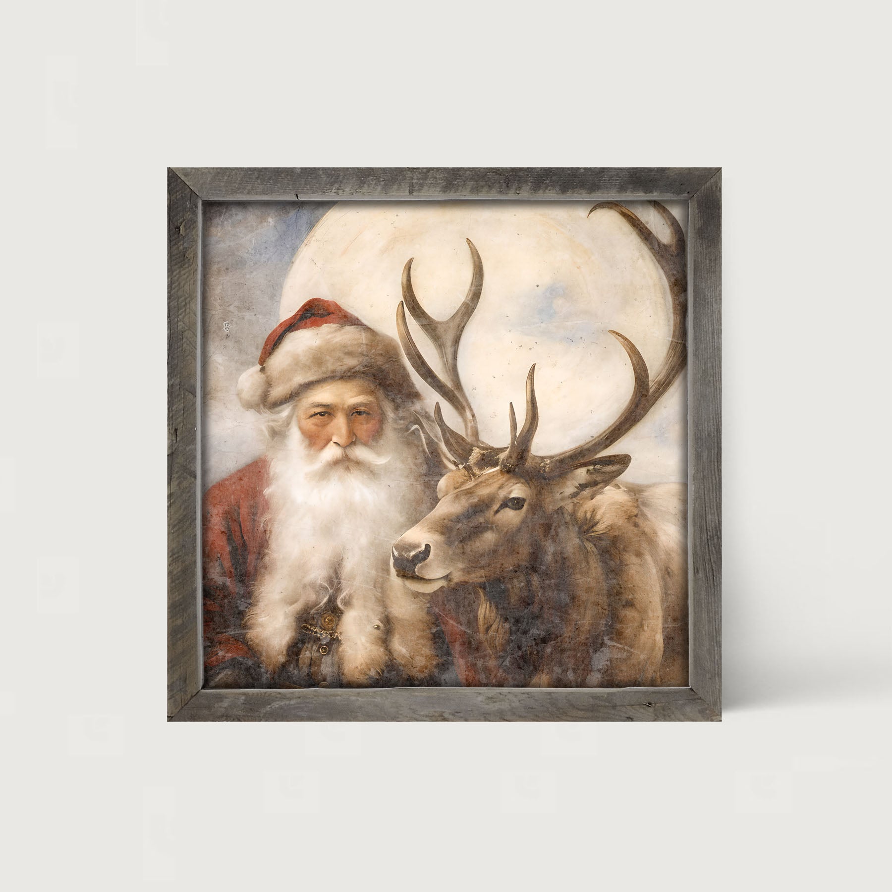 Reindeer with Santa 4 - Framed art