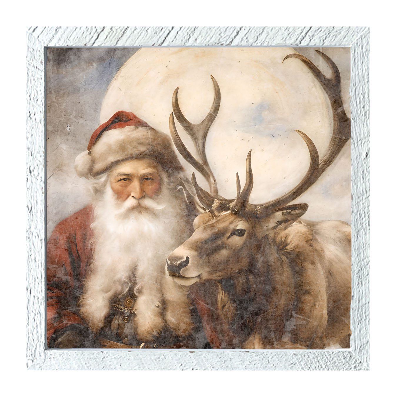 Reindeer with Santa 4 - Framed art