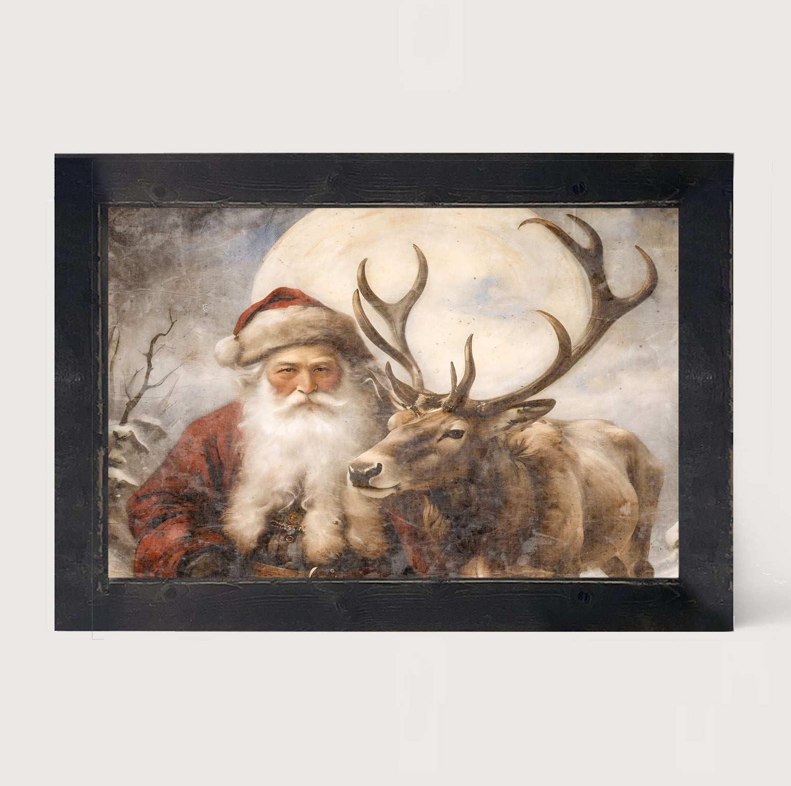 Reindeer with Santa 4 - Framed art