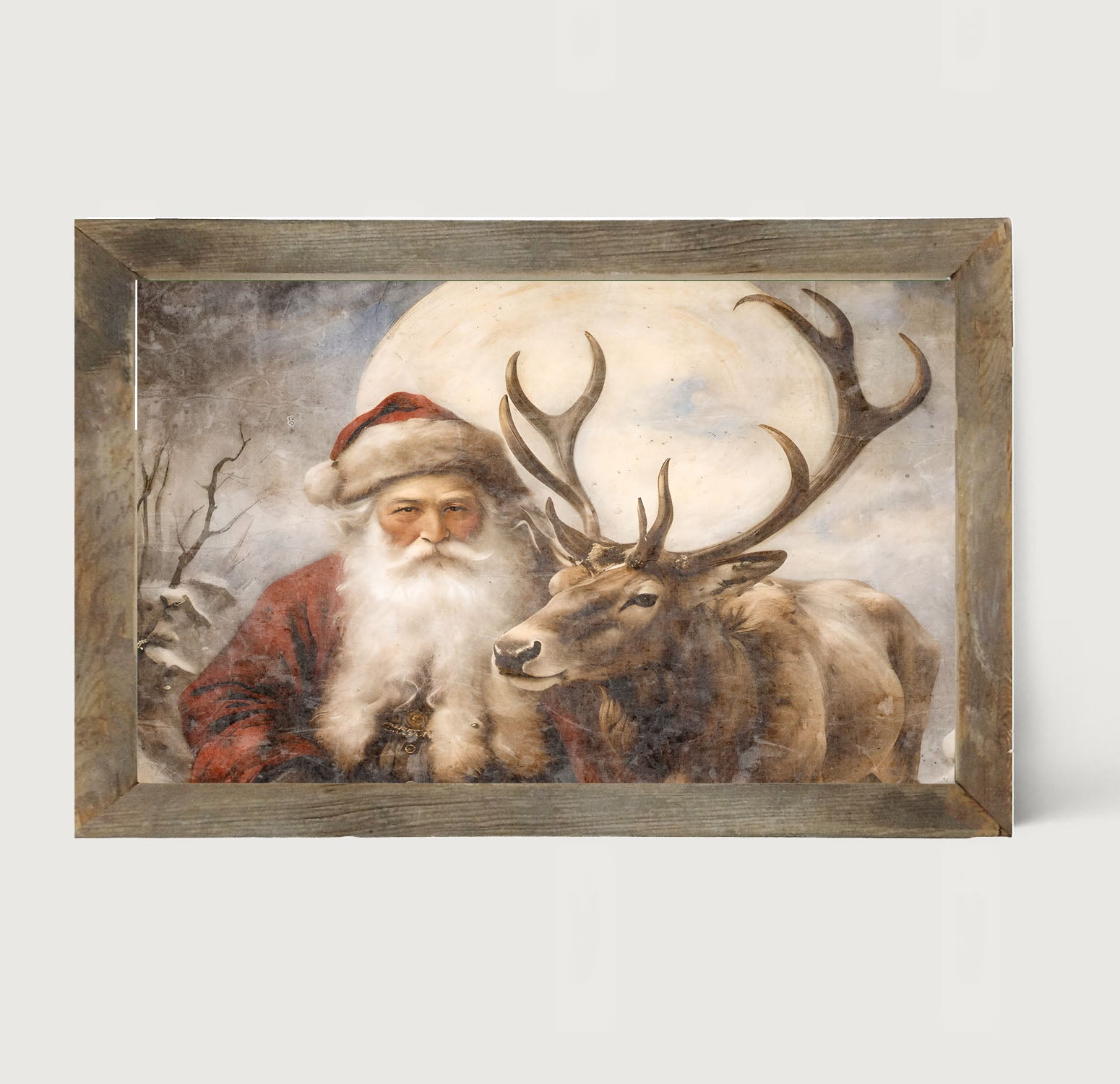 Reindeer with Santa 4 - Framed art