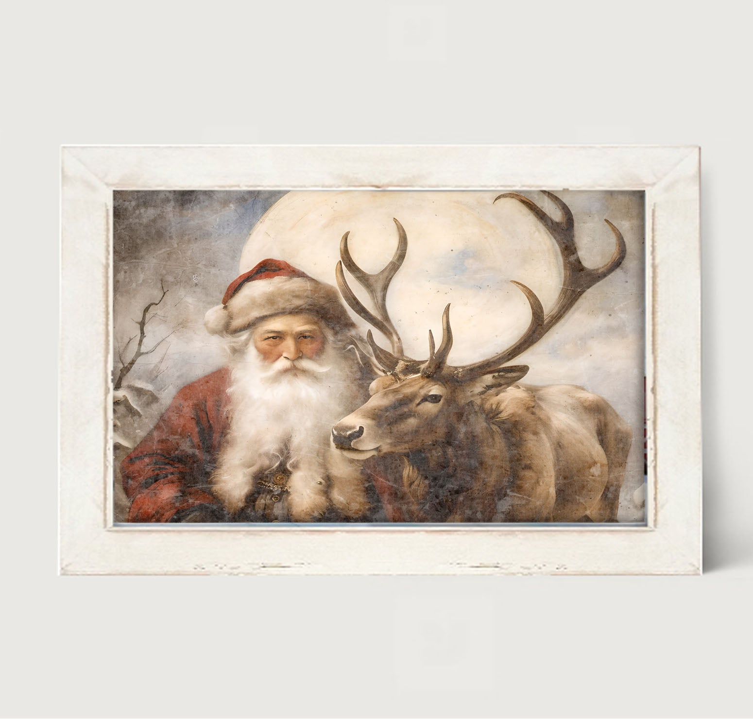 Reindeer with Santa 4 - Framed art