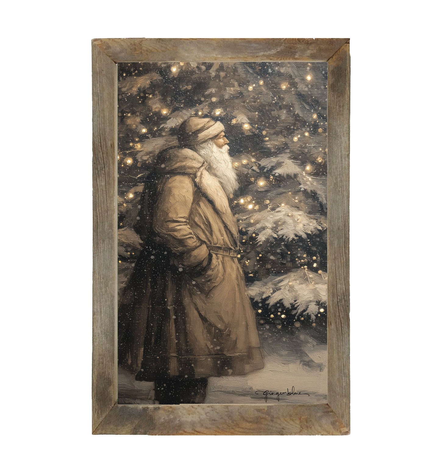 Santa near Lit Christmas Tree - Framed Art
