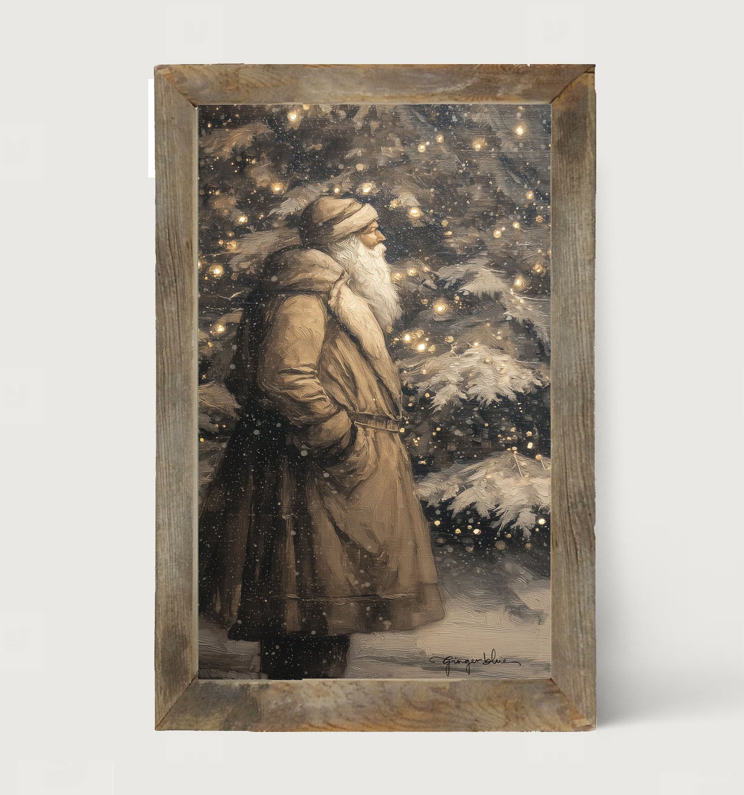 Santa near Lit Christmas Tree - Framed Art
