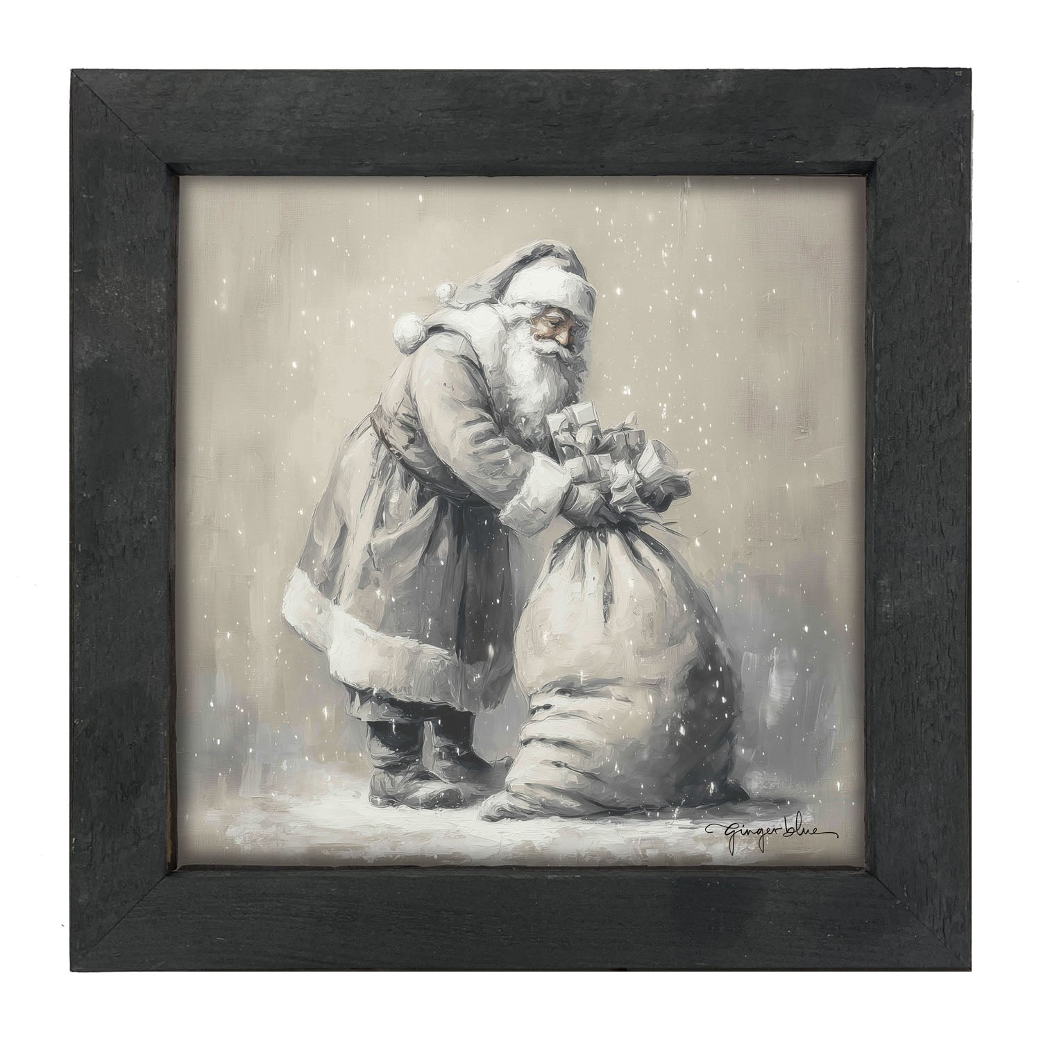 Santa Tying Bag of Presents - Framed Art