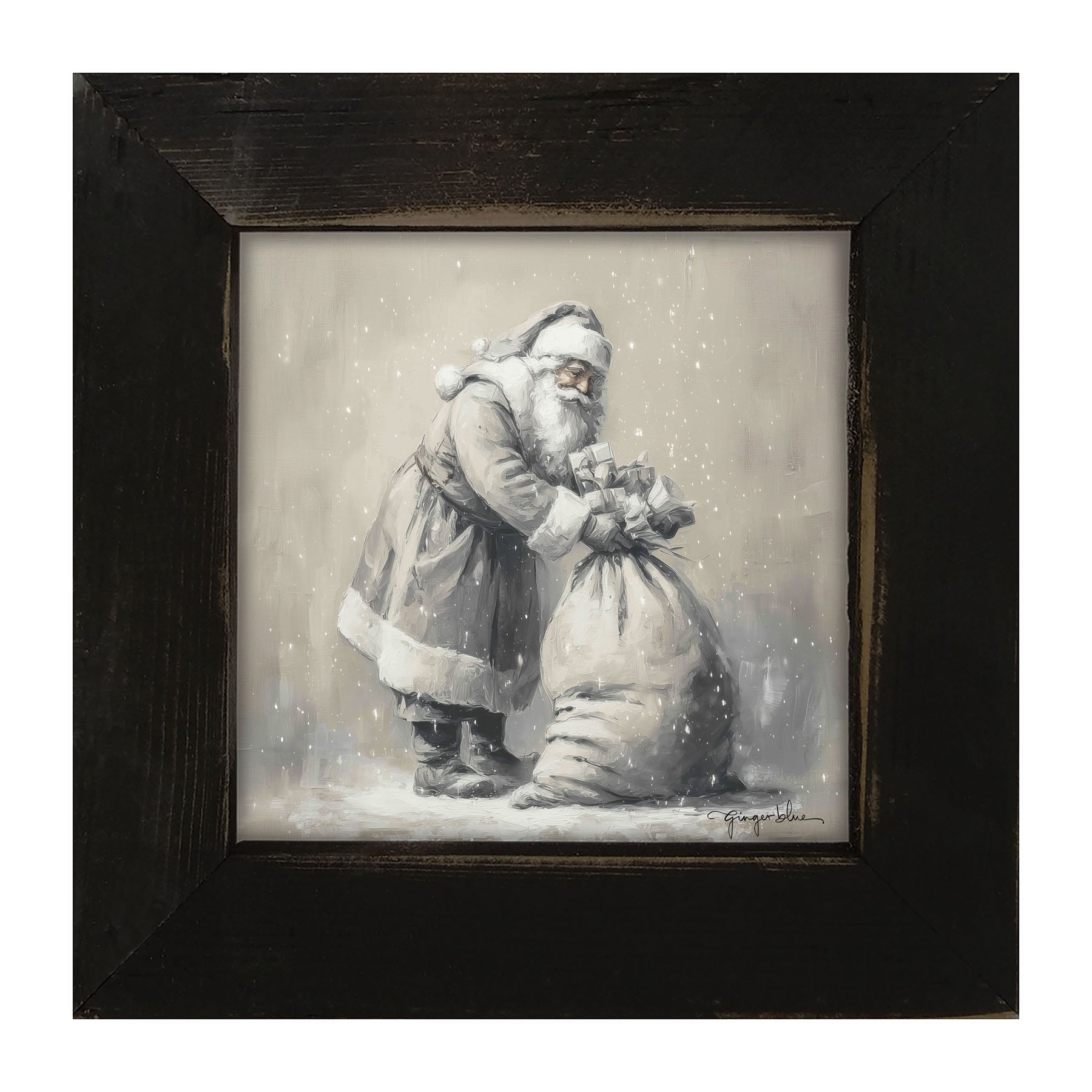 Santa Tying Bag of Presents - Framed Art
