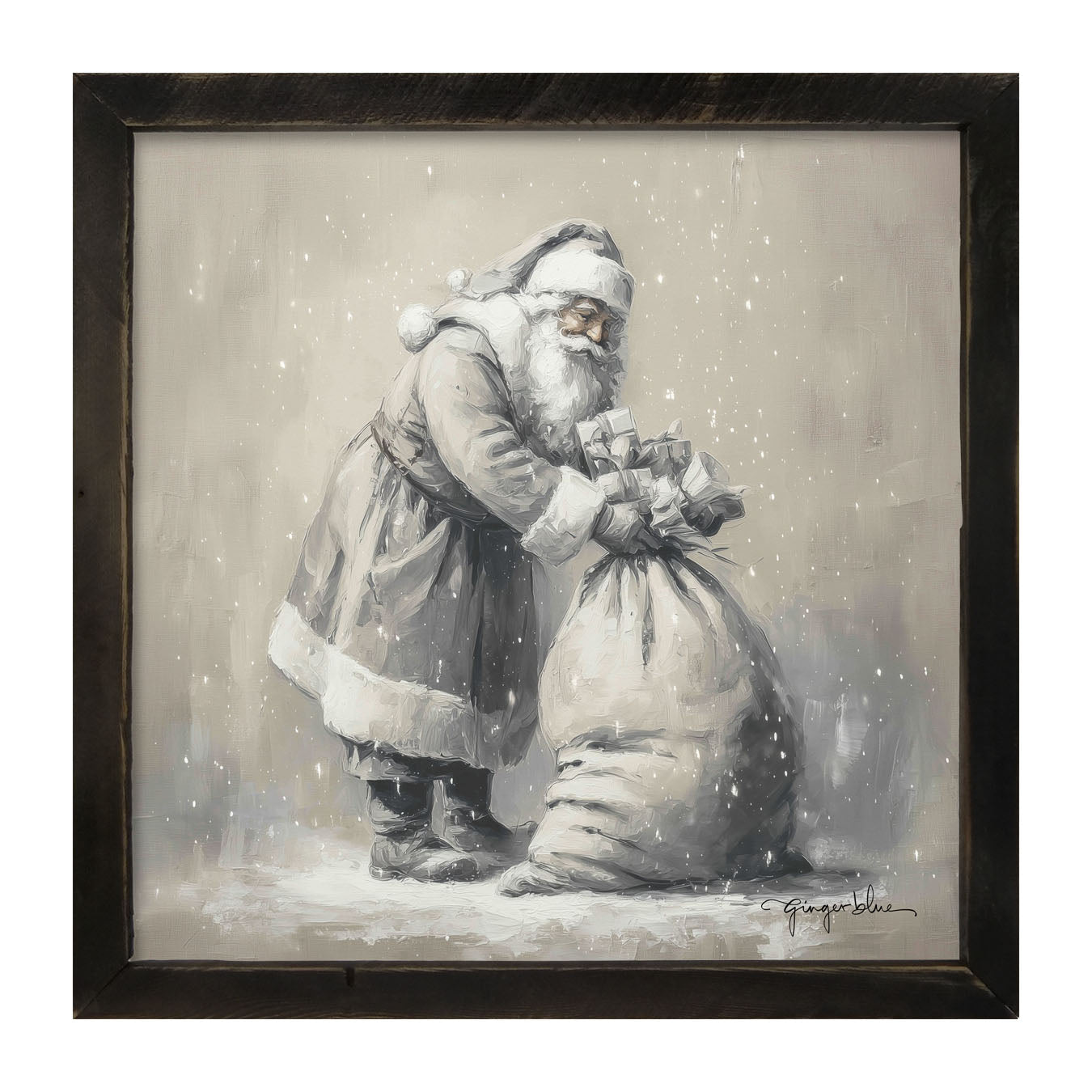 Santa Tying Bag of Presents - Framed Art
