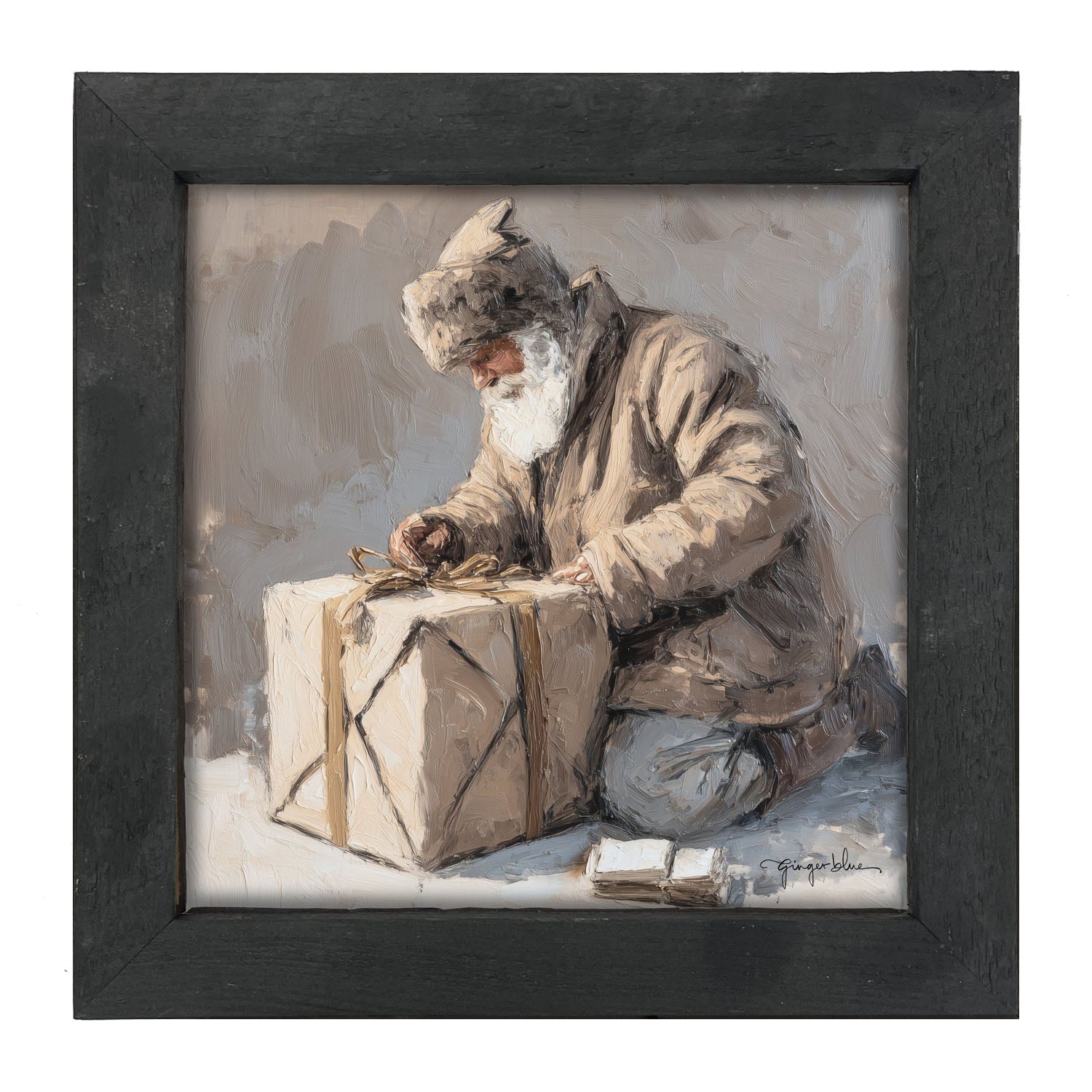 Santa Tying a Box - Framed Art