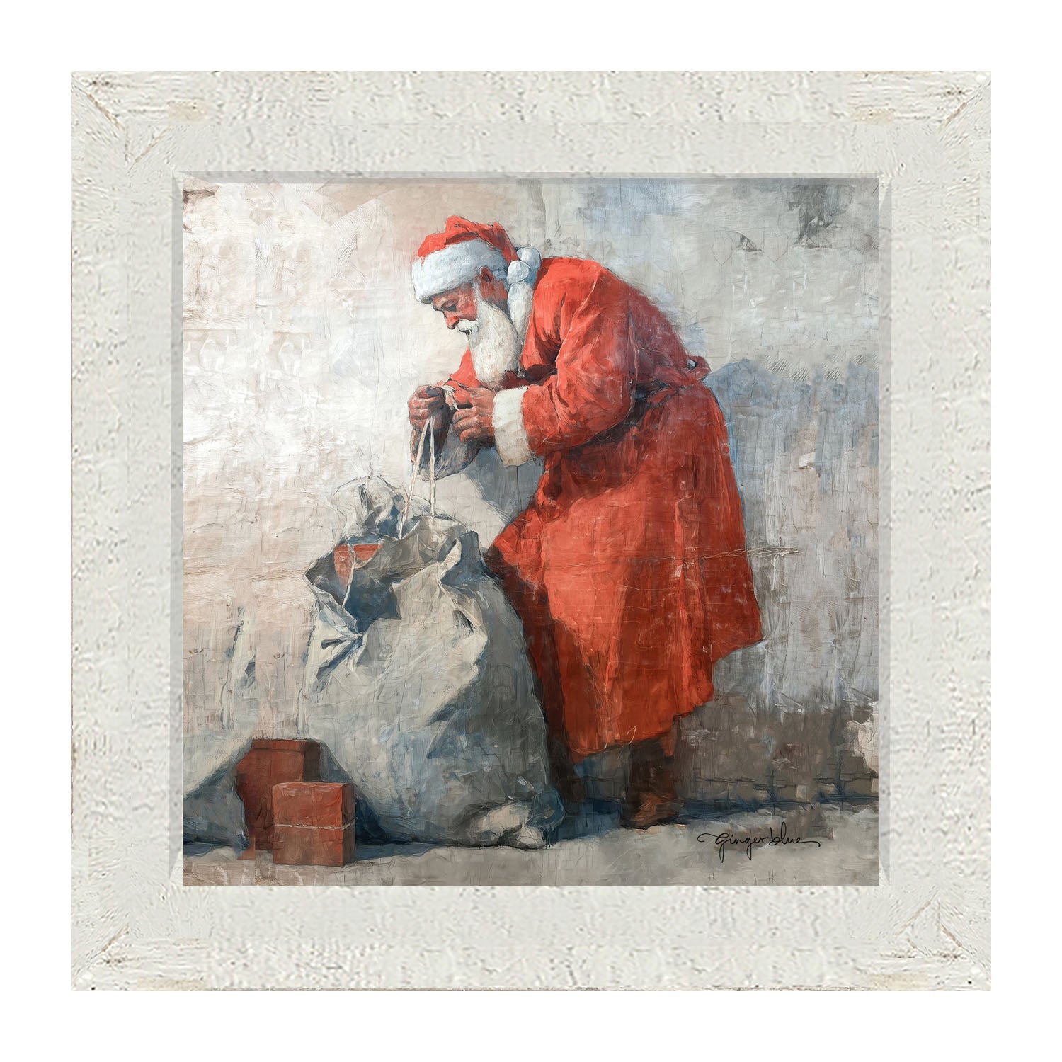 Santa Opening a Bag of Presents - Framed Art